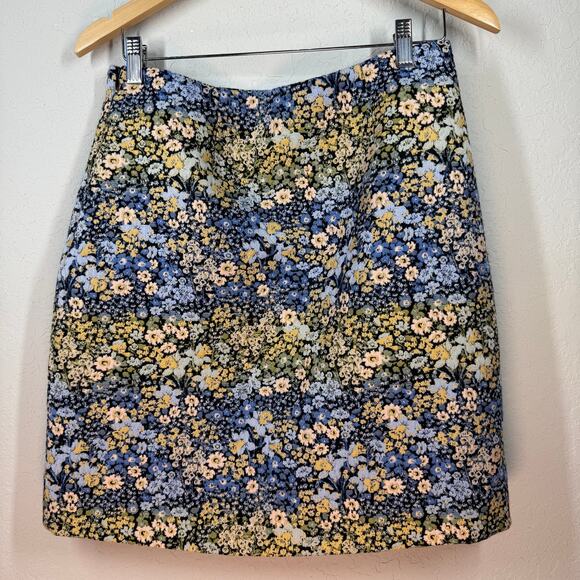 Women's Brooks Brothers Blue Green Cream Floral Tapestry Mini Skirt Size 8 - Picture 7 of 7